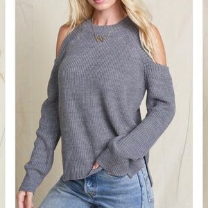 Cold Shoulder Knit Sweater Top grey